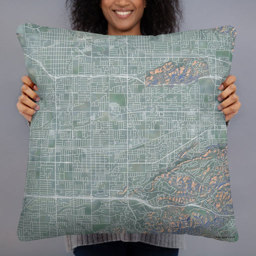 Person holding 22x22 Custom Covina California Map Throw Pillow in Afternoon
