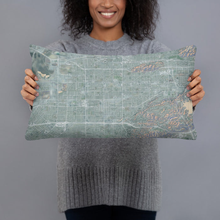 Person holding 20x12 Custom Covina California Map Throw Pillow in Afternoon