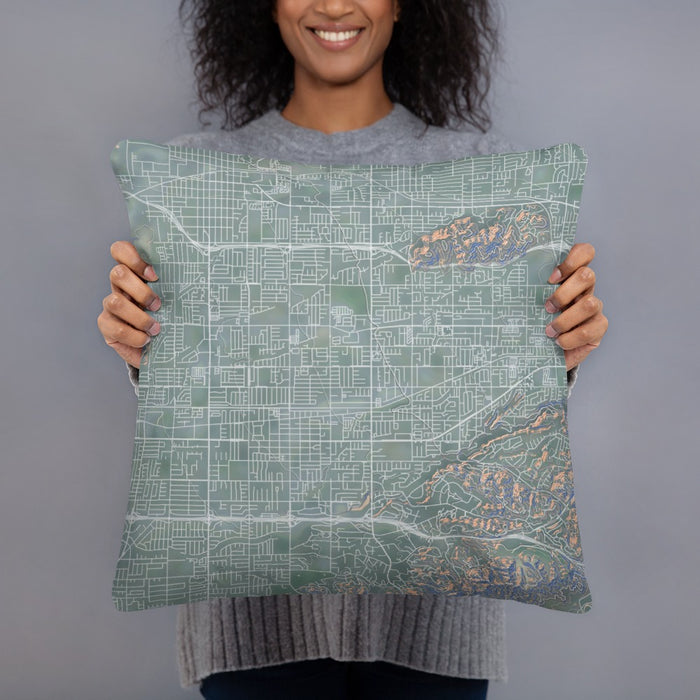 Person holding 18x18 Custom Covina California Map Throw Pillow in Afternoon