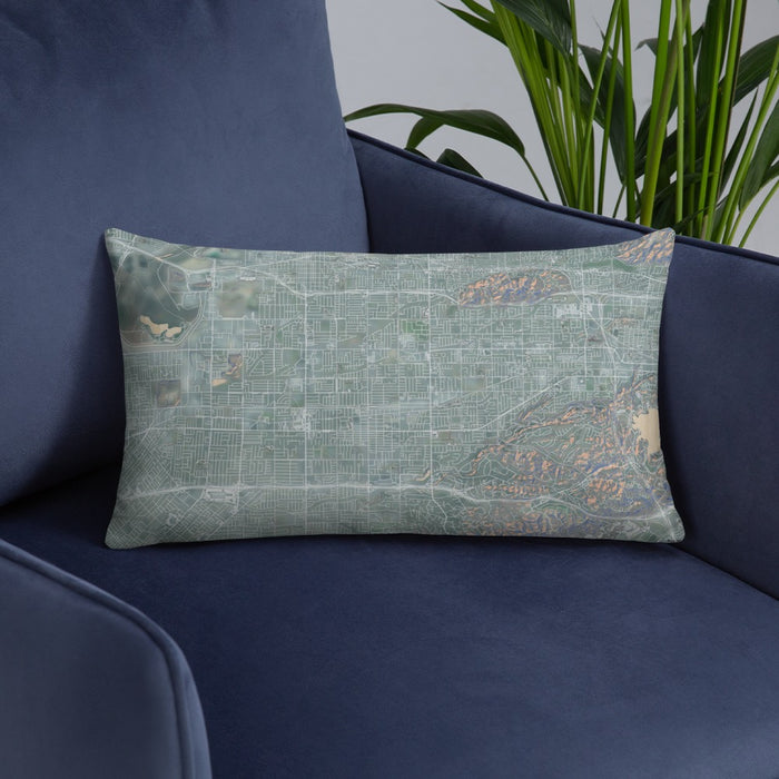 Custom Covina California Map Throw Pillow in Afternoon on Blue Colored Chair