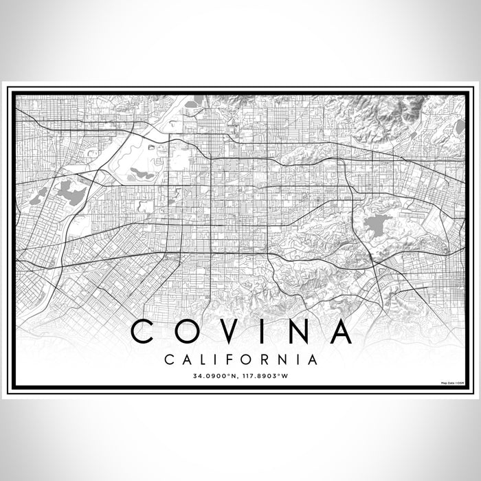Covina California Map Print Landscape Orientation in Classic Style With Shaded Background