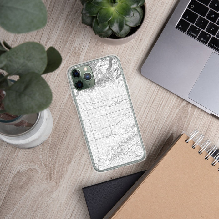 Custom Covina California Map Phone Case in Classic on Table with Laptop and Plant