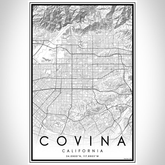 Covina California Map Print Portrait Orientation in Classic Style With Shaded Background
