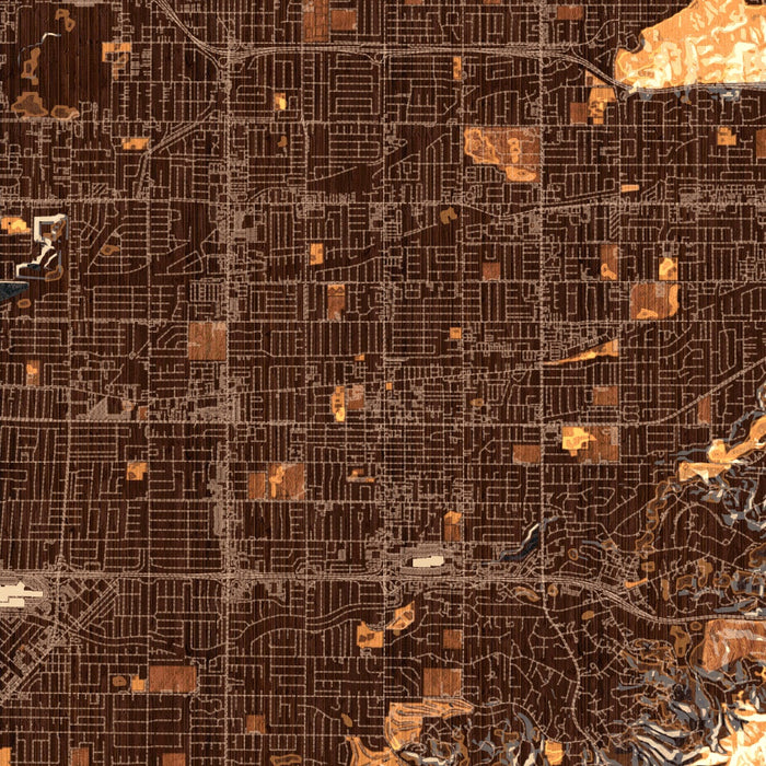 Covina California Map Print in Ember Style Zoomed In Close Up Showing Details