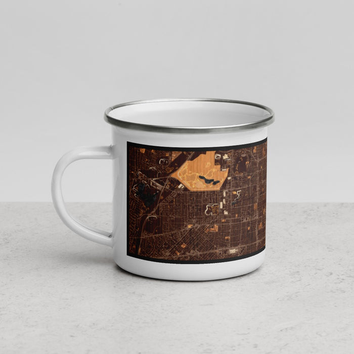 Left View Custom Covina California Map Enamel Mug in Ember