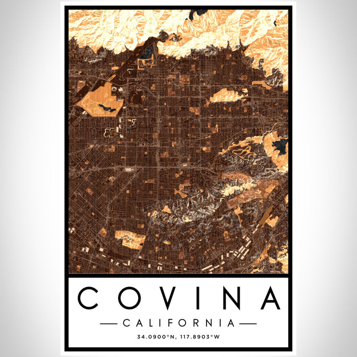 Covina California Map Print Portrait Orientation in Ember Style With Shaded Background