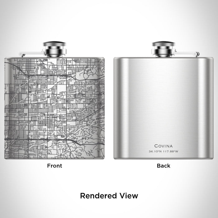 Rendered View of Covina California Map Engraving on 6oz Stainless Steel Flask