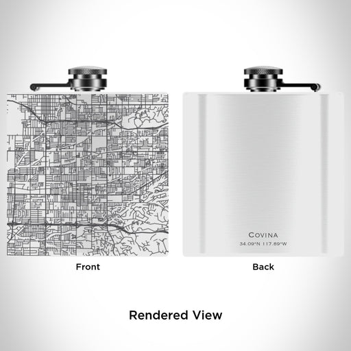 Rendered View of Covina California Map Engraving on 6oz Stainless Steel Flask in White