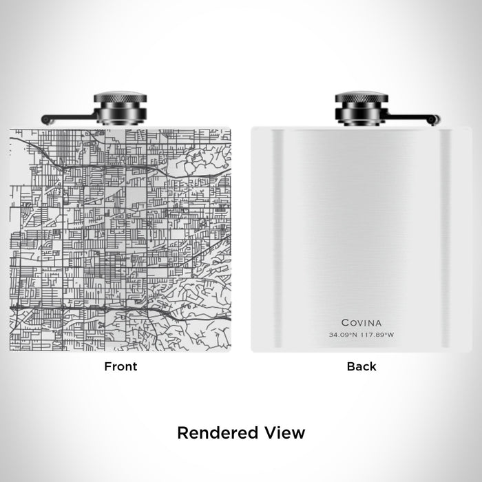 Rendered View of Covina California Map Engraving on 6oz Stainless Steel Flask in White