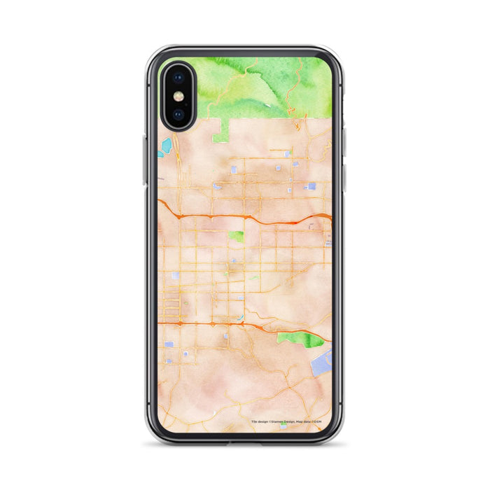 Custom iPhone X/XS Covina California Map Phone Case in Watercolor
