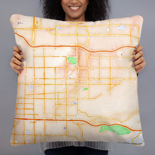 Person holding 22x22 Custom Covina California Map Throw Pillow in Watercolor