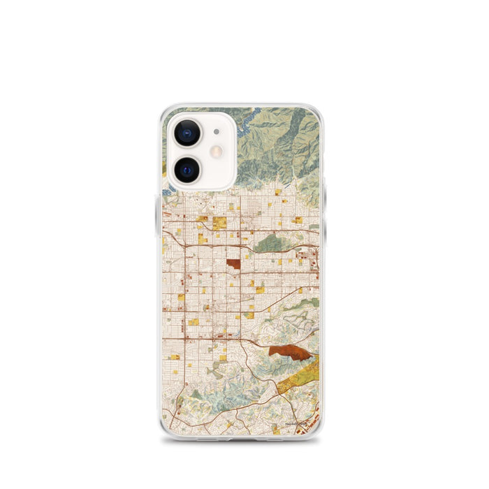 Custom iPhone 12 mini Covina California Map Phone Case in Woodblock