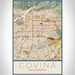 Covina California Map Print Portrait Orientation in Woodblock Style With Shaded Background