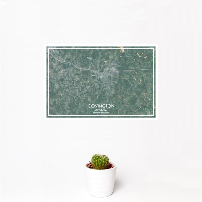 12x18 Covington Georgia Map Print Landscape Orientation in Afternoon Style With Small Cactus Plant in White Planter