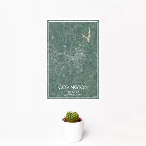 12x18 Covington Georgia Map Print Portrait Orientation in Afternoon Style With Small Cactus Plant in White Planter