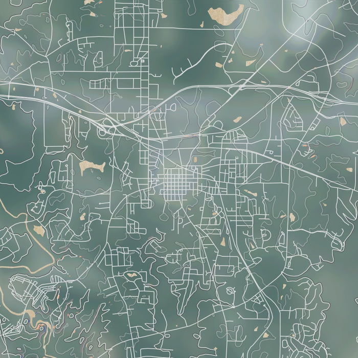 Covington Georgia Map Print in Afternoon Style Zoomed In Close Up Showing Details