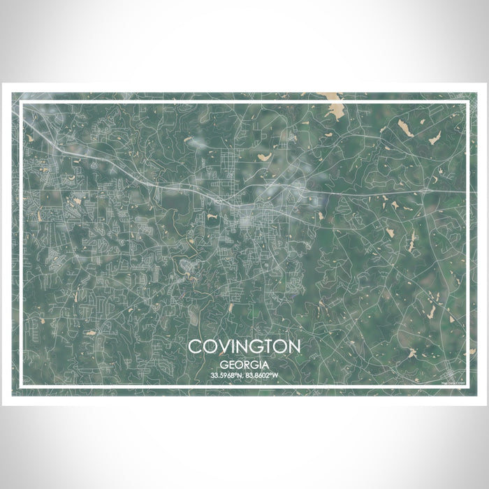 Covington Georgia Map Print Landscape Orientation in Afternoon Style With Shaded Background
