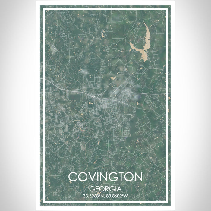 Covington Georgia Map Print Portrait Orientation in Afternoon Style With Shaded Background