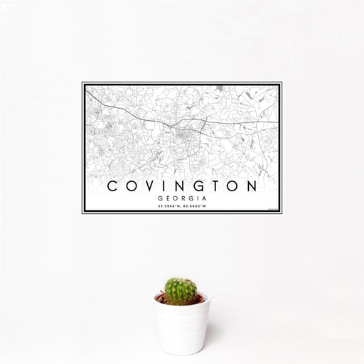 12x18 Covington Georgia Map Print Landscape Orientation in Classic Style With Small Cactus Plant in White Planter