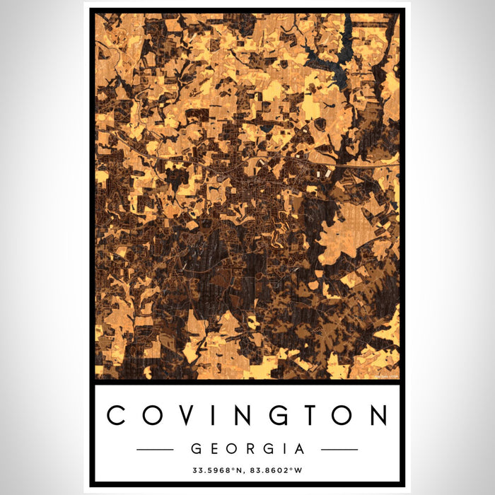 Covington Georgia Map Print Portrait Orientation in Ember Style With Shaded Background