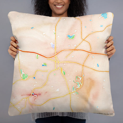 Person holding 22x22 Custom Covington Georgia Map Throw Pillow in Watercolor