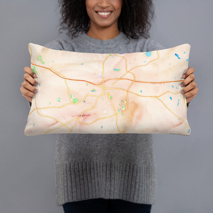 Person holding 20x12 Custom Covington Georgia Map Throw Pillow in Watercolor