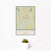 12x18 Covington Georgia Map Print Portrait Orientation in Woodblock Style With Small Cactus Plant in White Planter