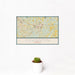 12x18 Covington Georgia Map Print Landscape Orientation in Woodblock Style With Small Cactus Plant in White Planter