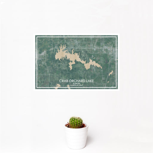 12x18 Crab Orchard Lake Illinois Map Print Landscape Orientation in Afternoon Style With Small Cactus Plant in White Planter
