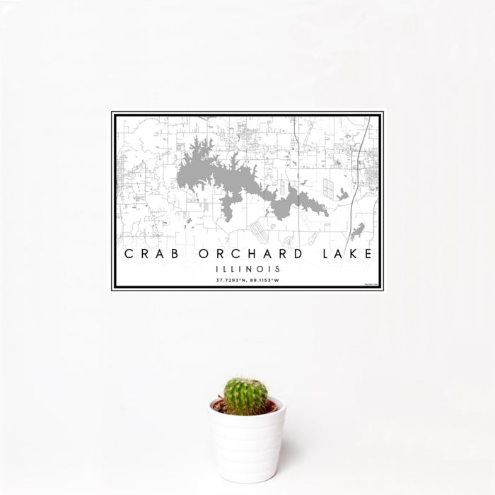 12x18 Crab Orchard Lake Illinois Map Print Landscape Orientation in Classic Style With Small Cactus Plant in White Planter