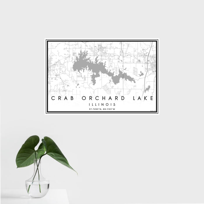 16x24 Crab Orchard Lake Illinois Map Print Landscape Orientation in Classic Style With Tropical Plant Leaves in Water
