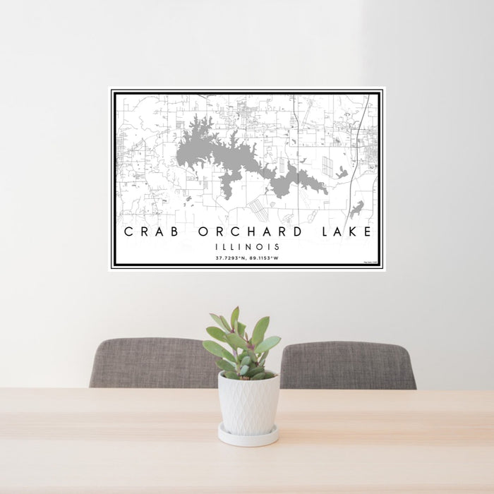 24x36 Crab Orchard Lake Illinois Map Print Landscape Orientation in Classic Style Behind 2 Chairs Table and Potted Plant