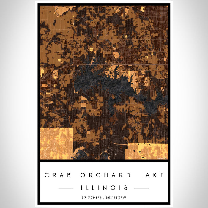 Crab Orchard Lake Illinois Map Print Portrait Orientation in Ember Style With Shaded Background