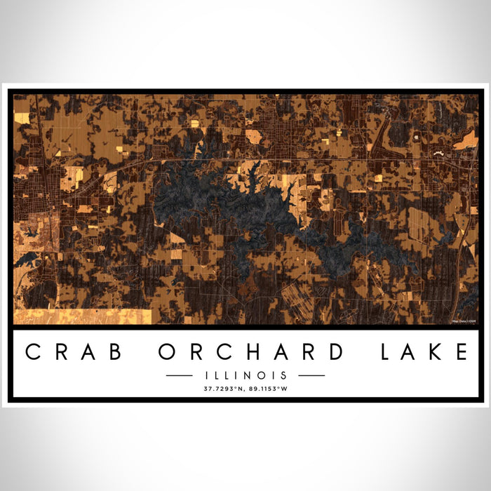 Crab Orchard Lake Illinois Map Print Landscape Orientation in Ember Style With Shaded Background