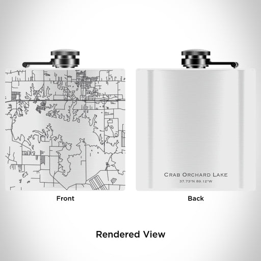 Rendered View of Crab Orchard Lake Illinois Map Engraving on 6oz Stainless Steel Flask in White