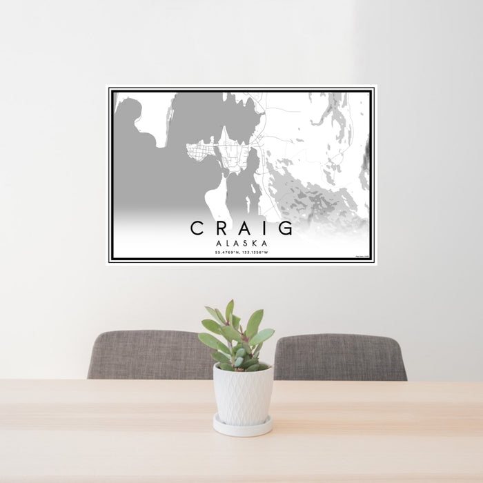 24x36 Craig Alaska Map Print Lanscape Orientation in Classic Style Behind 2 Chairs Table and Potted Plant
