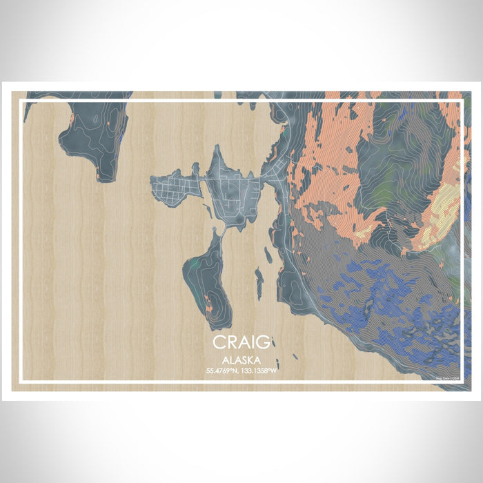 Craig Alaska Map Print Landscape Orientation in Afternoon Style With Shaded Background