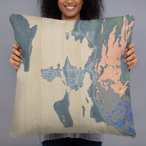 Person holding 22x22 Custom Craig Alaska Map Throw Pillow in Afternoon