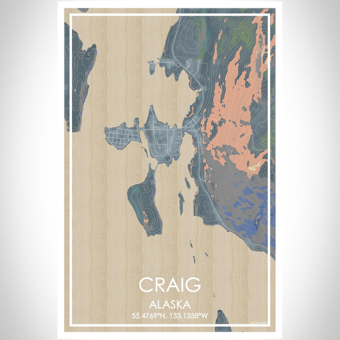 Craig Alaska Map Print Portrait Orientation in Afternoon Style With Shaded Background
