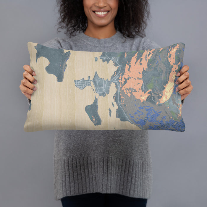 Person holding 20x12 Custom Craig Alaska Map Throw Pillow in Afternoon