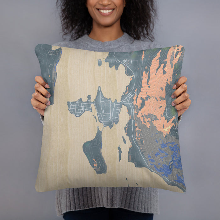 Person holding 18x18 Custom Craig Alaska Map Throw Pillow in Afternoon