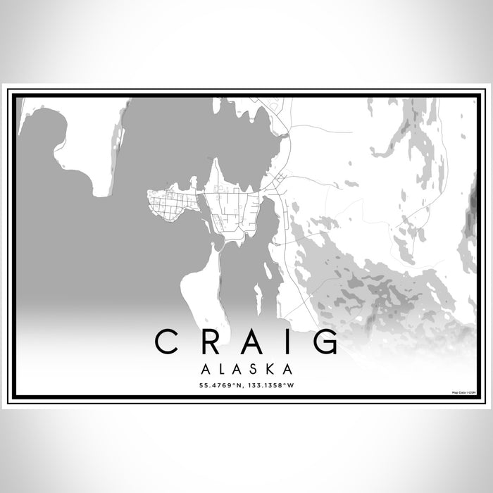 Craig Alaska Map Print Landscape Orientation in Classic Style With Shaded Background