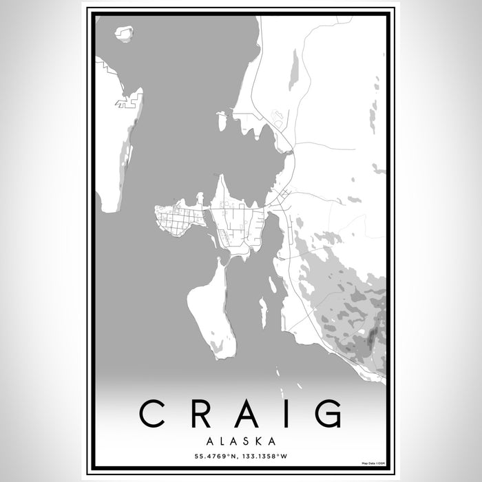 Craig Alaska Map Print Portrait Orientation in Classic Style With Shaded Background