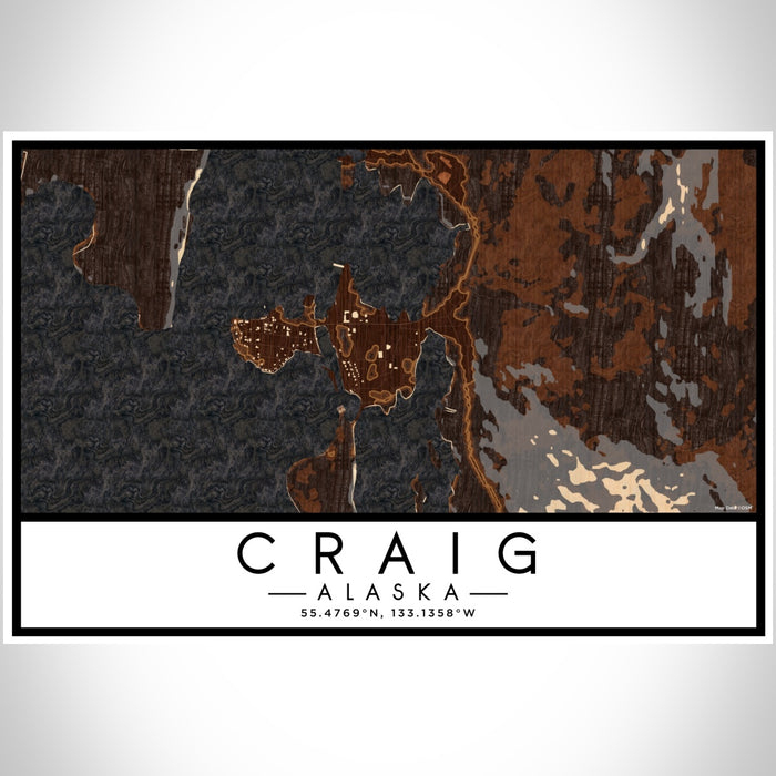 Craig Alaska Map Print Landscape Orientation in Ember Style With Shaded Background