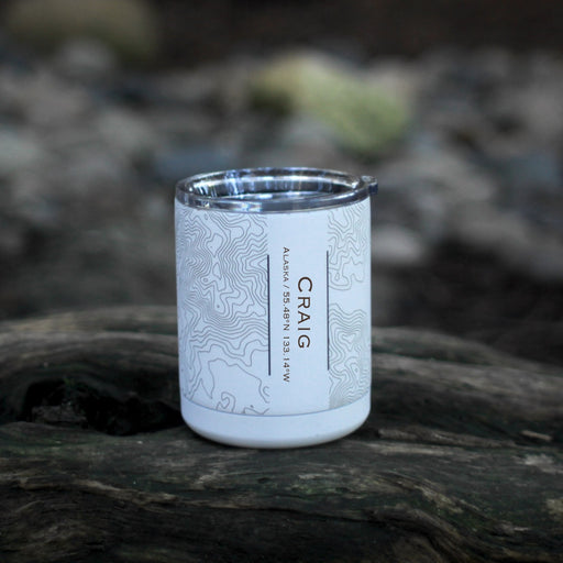 Craig Alaska Custom Engraved City Map Inscription Coordinates on 10oz Stainless Steel Insulated Cup with Sliding Lid in White