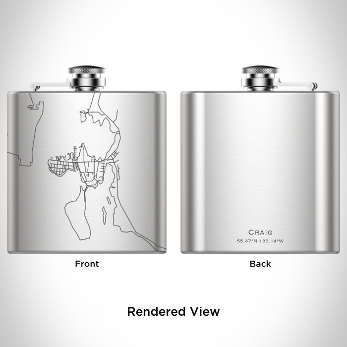 Rendered View of Craig Alaska Map Engraving on 6oz Stainless Steel Flask