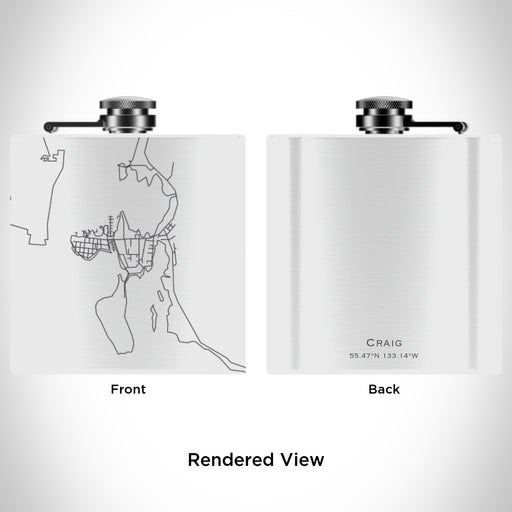 Rendered View of Craig Alaska Map Engraving on 6oz Stainless Steel Flask in White