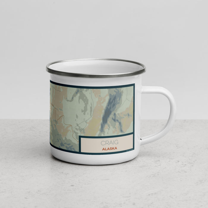 Right View Custom Craig Alaska Map Enamel Mug in Woodblock