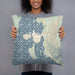 Person holding 18x18 Custom Craig Alaska Map Throw Pillow in Woodblock