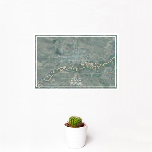 12x18 Craig Colorado Map Print Landscape Orientation in Afternoon Style With Small Cactus Plant in White Planter